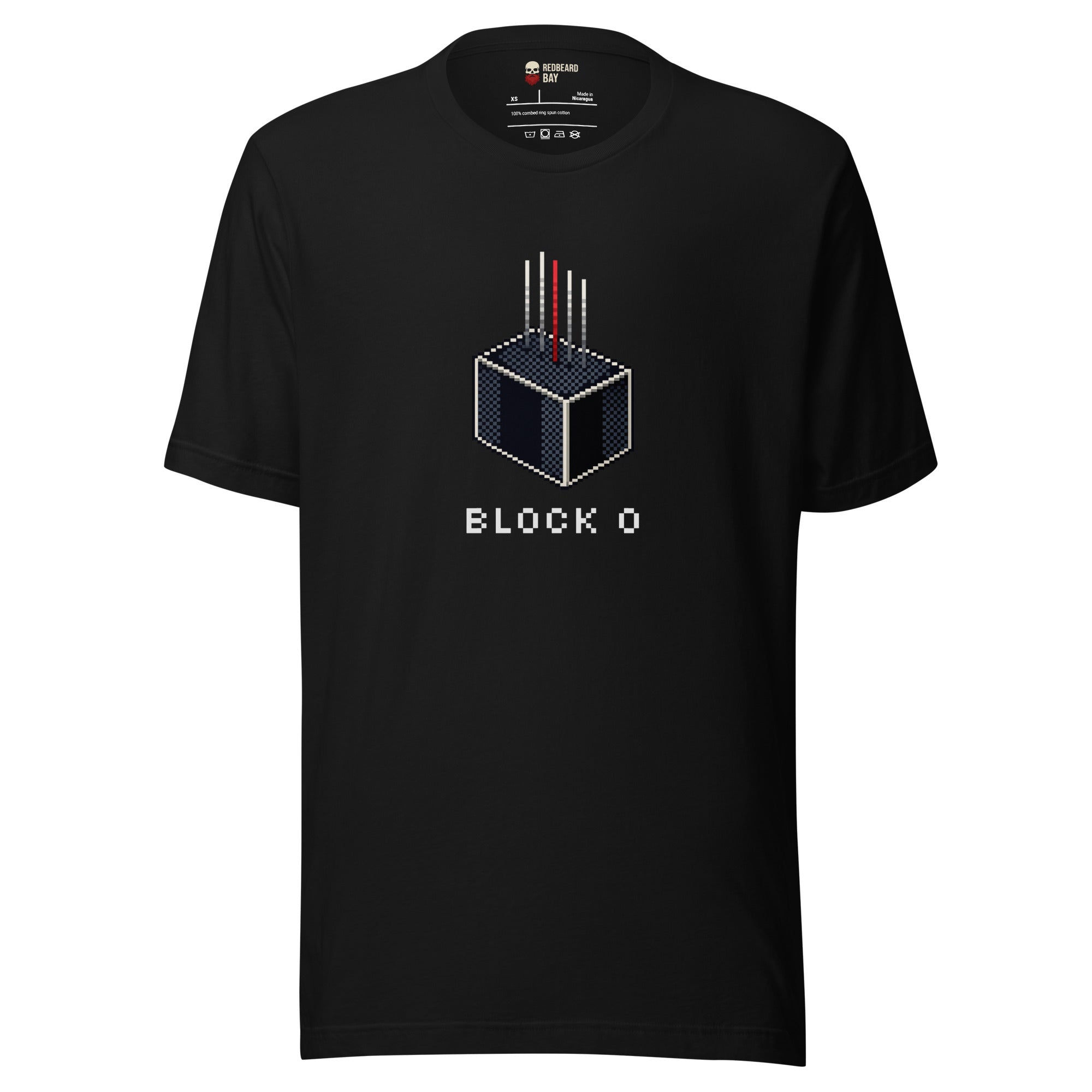 Pixel art isometric block with signal lines on black unisex tee for
developer streetwear limited drop