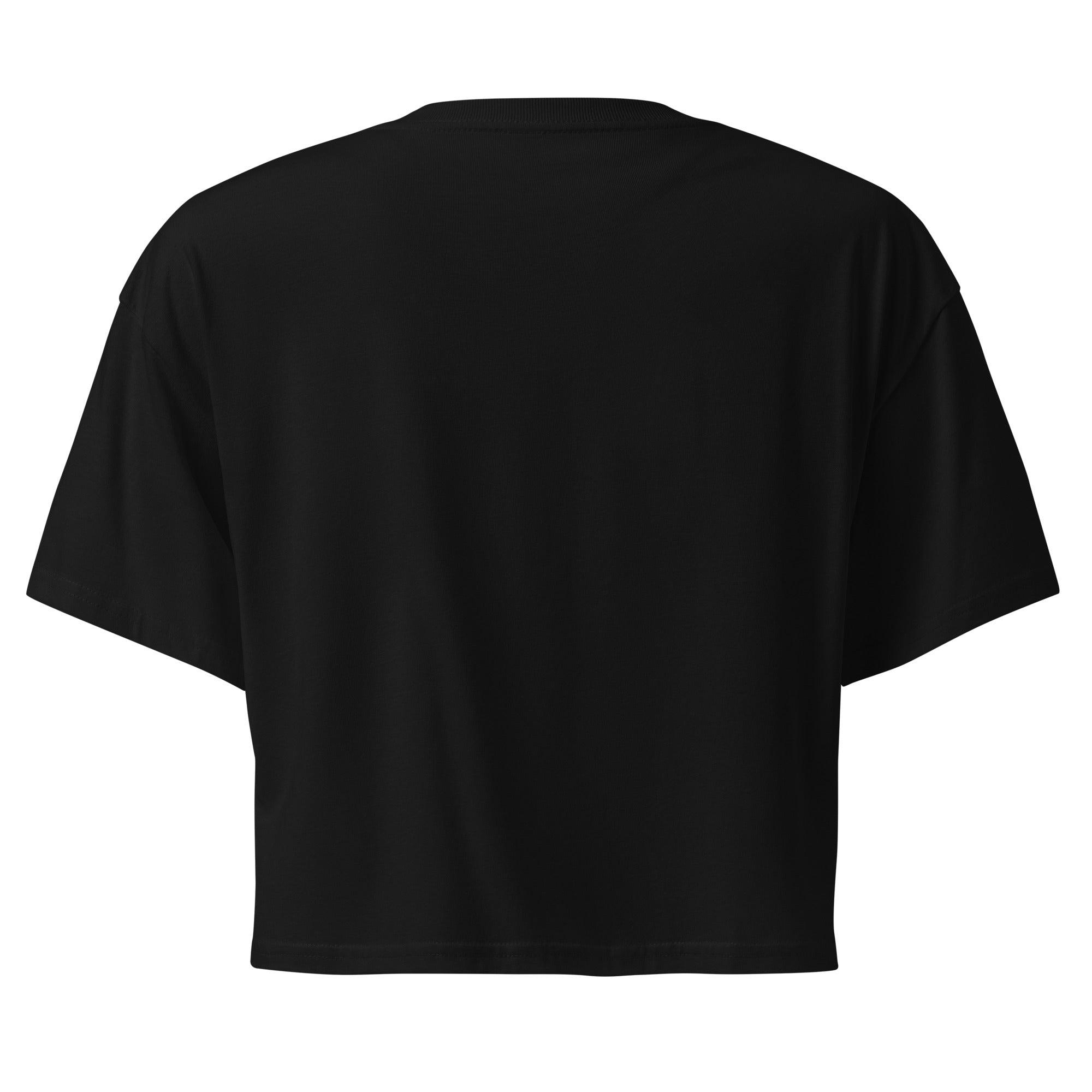 Pixel art CRT monitor with terminal green screen on black women's crop top for developer streetwear