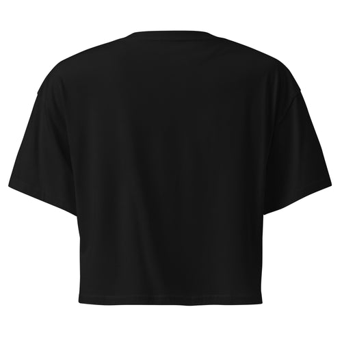 Pixel art CRT monitor with terminal green screen on black women's crop top for developer streetwear